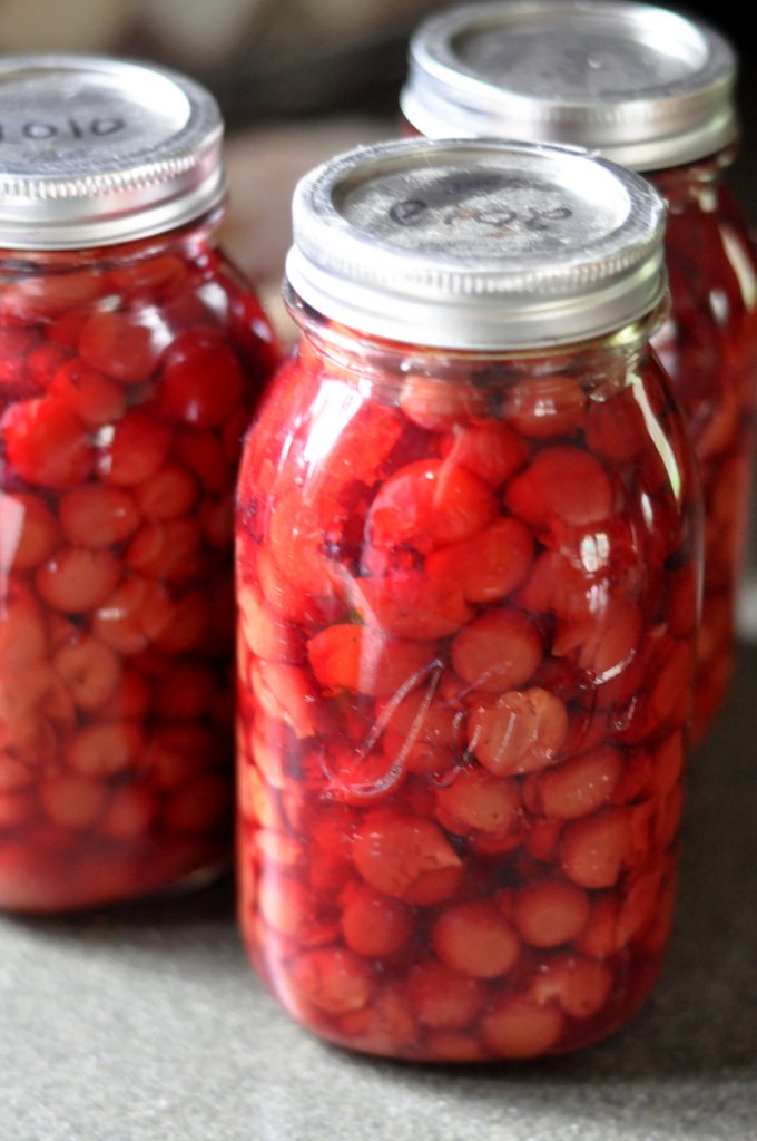quart mason jar of cherries